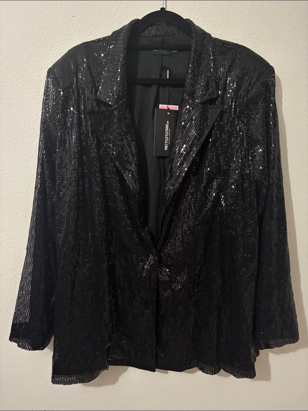 NWT Vintage black sequined Size 10 lined blazer notch lapel single button